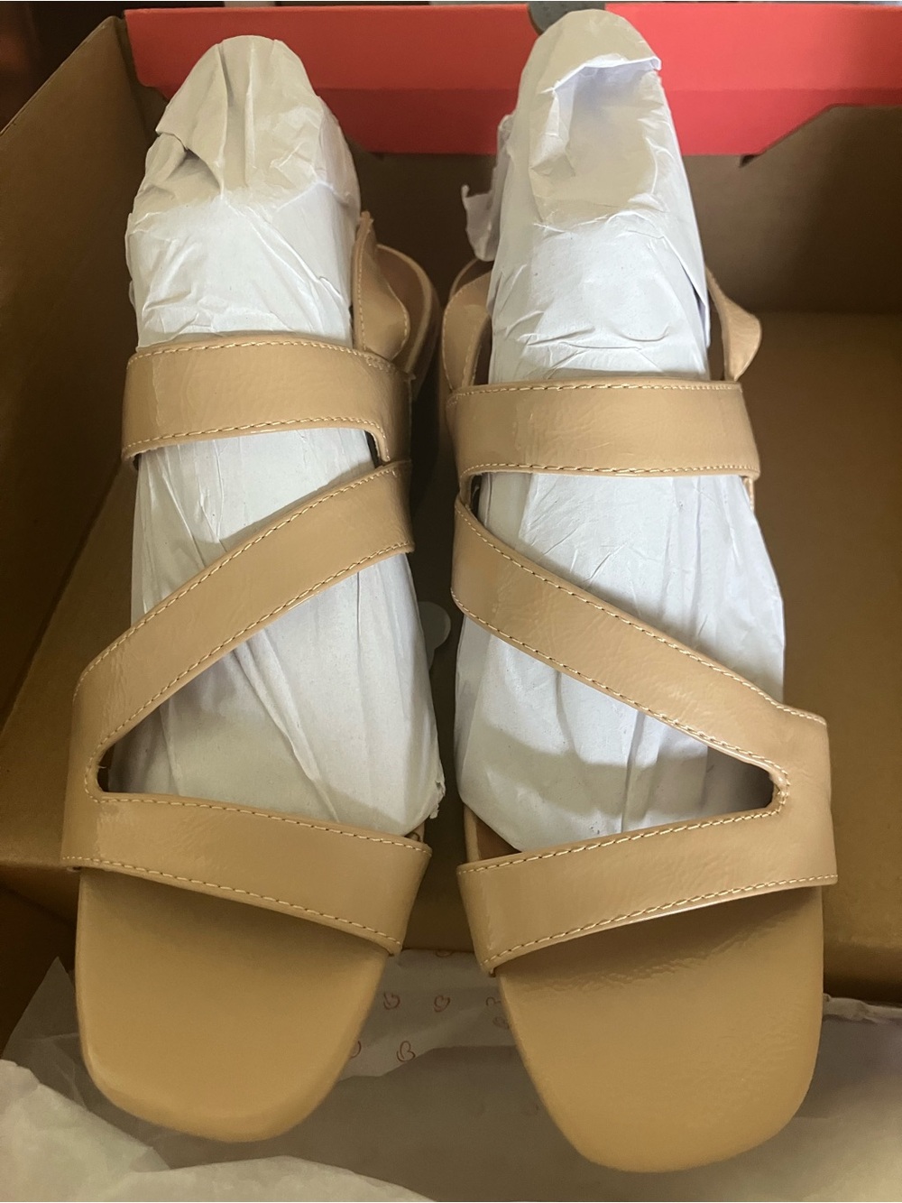 BareTraps Beige Strappy Block Heel Sandals